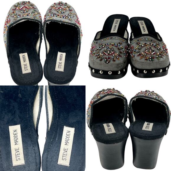 Steve Madden Firey Beaded Wooden Studded Slip On Clogs Western Boho Chic Size 7 - Picture 5 of 16